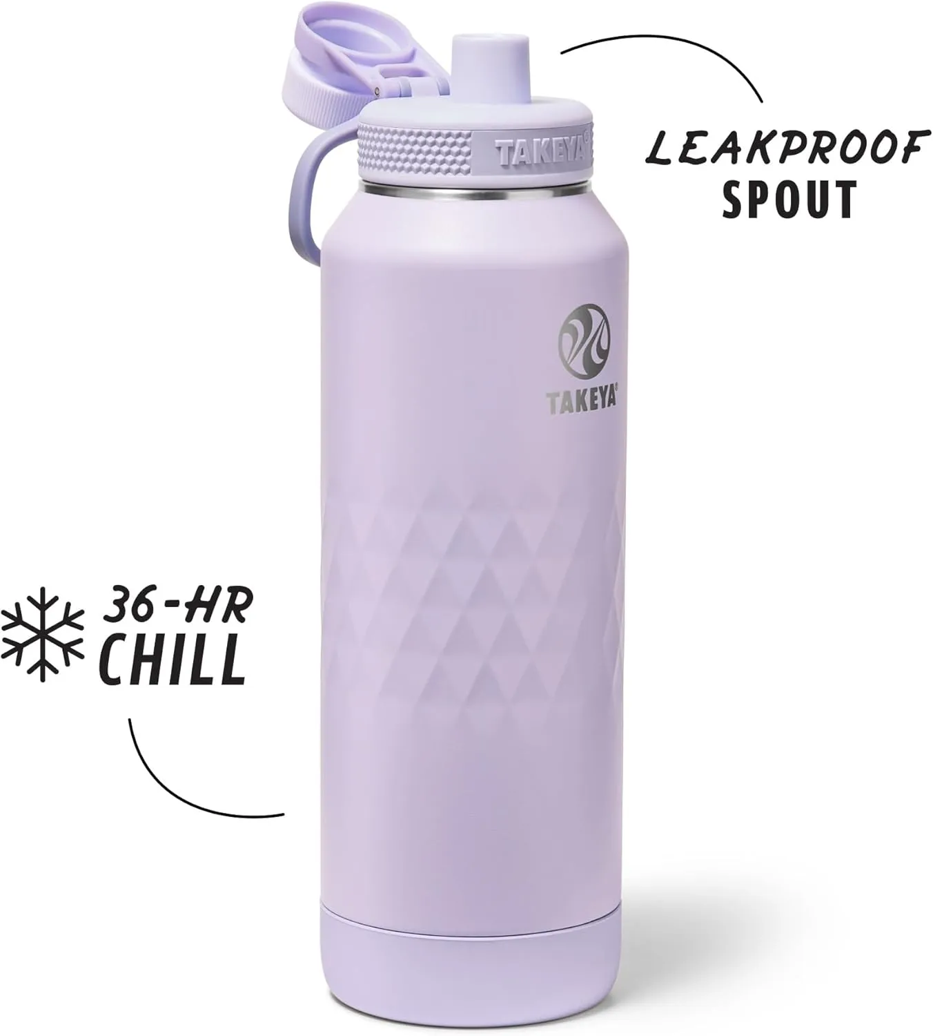 Takeya Sport 40 oz Triple-Insulated Stainless Steel Water Bottle, Spout Lid – Leakproof, Sweatproof, BPA-Free, Keeps Drinks Cold 36 Hrs, Hot 14 Hrs – Moonlight