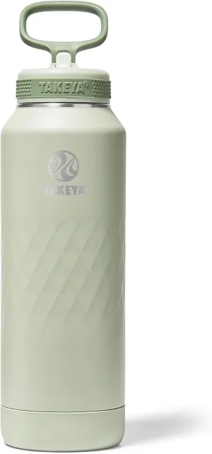 Takeya Sport 40 oz Triple-Insulated Stainless Steel Water Bottle, Straw Lid – Leakproof, Sweatproof, BPA-Free, Keeps Drinks Cold 36 Hrs, Hot 14 Hrs – Eucalyptus