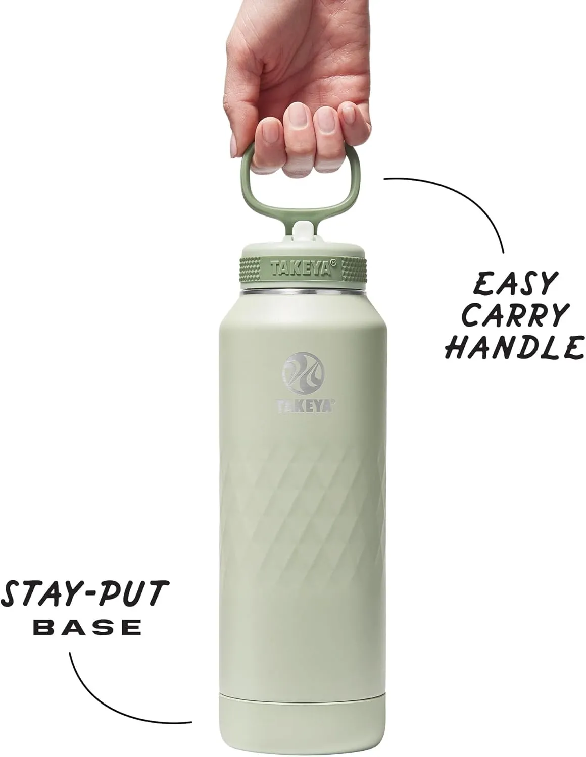 Takeya Sport 40 oz Triple-Insulated Stainless Steel Water Bottle, Straw Lid – Leakproof, Sweatproof, BPA-Free, Keeps Drinks Cold 36 Hrs, Hot 14 Hrs – Eucalyptus