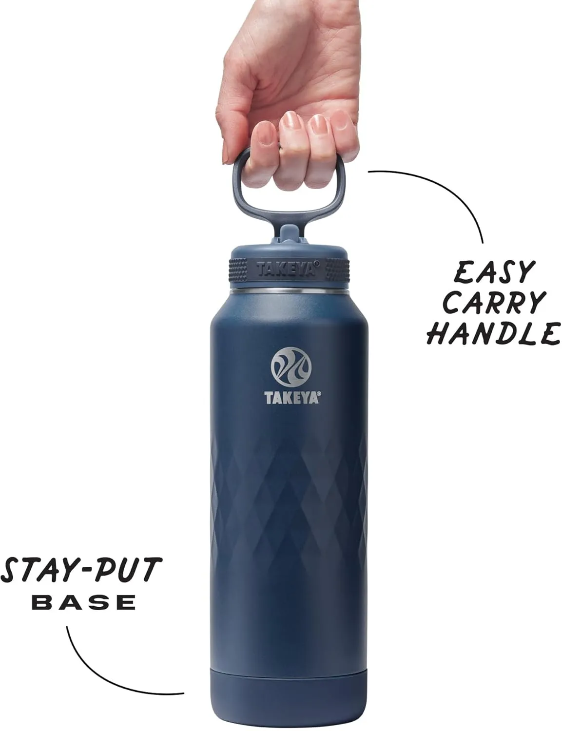 Takeya Sport 40 oz Triple-Insulated Stainless Steel Water Bottle, Straw Lid – Leakproof, Sweatproof, BPA-Free, Keeps Drinks Cold 36 Hrs, Hot 14 Hrs – Indigo