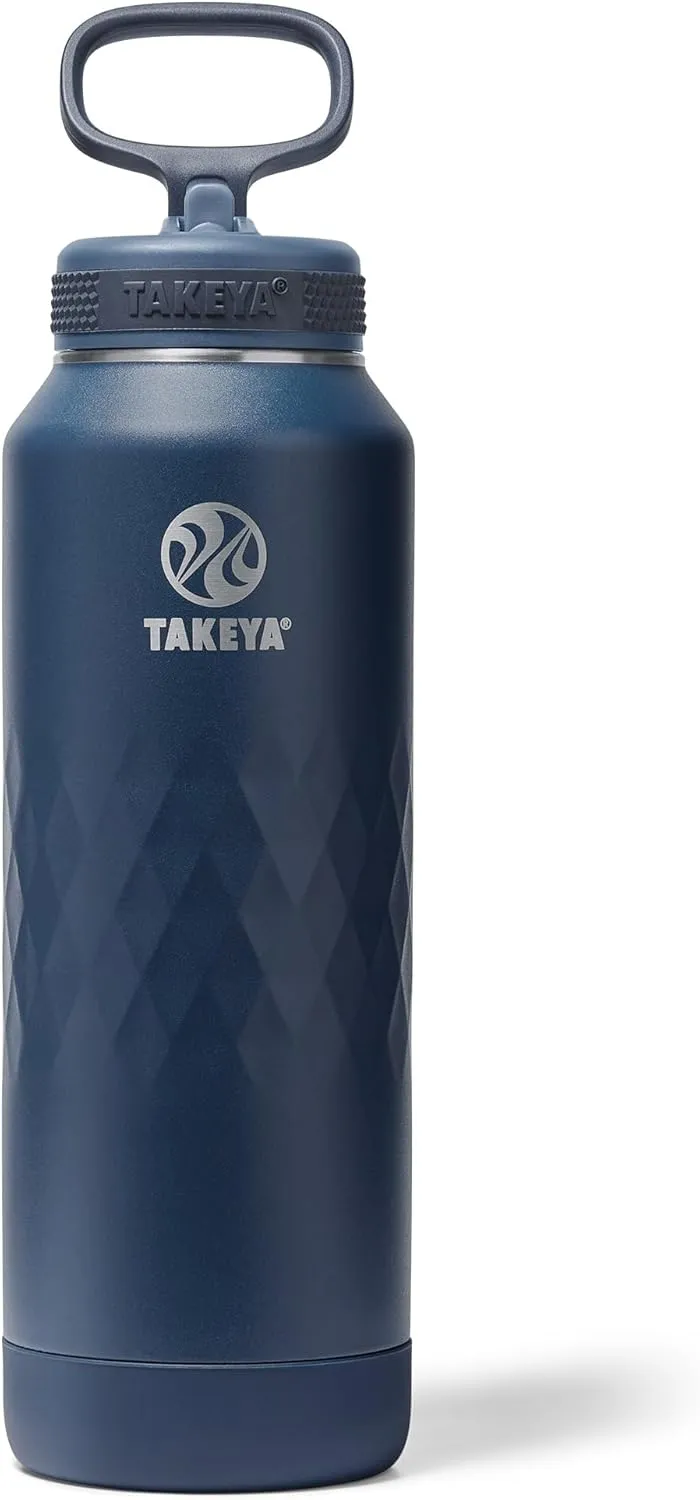 Takeya Sport 40 oz Triple-Insulated Stainless Steel Water Bottle, Straw Lid – Leakproof, Sweatproof, BPA-Free, Keeps Drinks Cold 36 Hrs, Hot 14 Hrs – Indigo