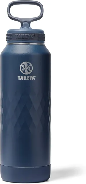 Takeya Sport 40 oz Triple-Insulated Stainless Steel Water Bottle, Straw Lid – Leakproof, Sweatproof, BPA-Free, Keeps Drinks Cold 36 Hrs, Hot 14 Hrs – Indigo