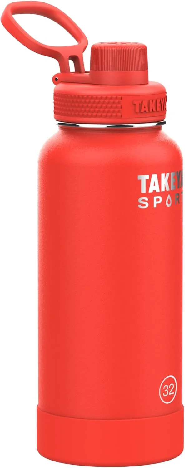Takeya Sports Water Bottle with Spout Lid - Bottle with Triple Stainless Steel Insulation - Dishwasher Safe & BPA-Free - Bottle with Ice-Blocking Spout Lid & Removable Bumper - 32 oz, Pro Fire