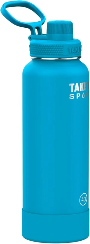 Takeya Sports Water Bottle with Spout Lid - Bottle with Triple Stainless Steel Insulation - Dishwasher Safe & BPA-Free - Bottle with Ice-Blocking Spout Lid & Removable Bumper - 40 oz, Champion Blue