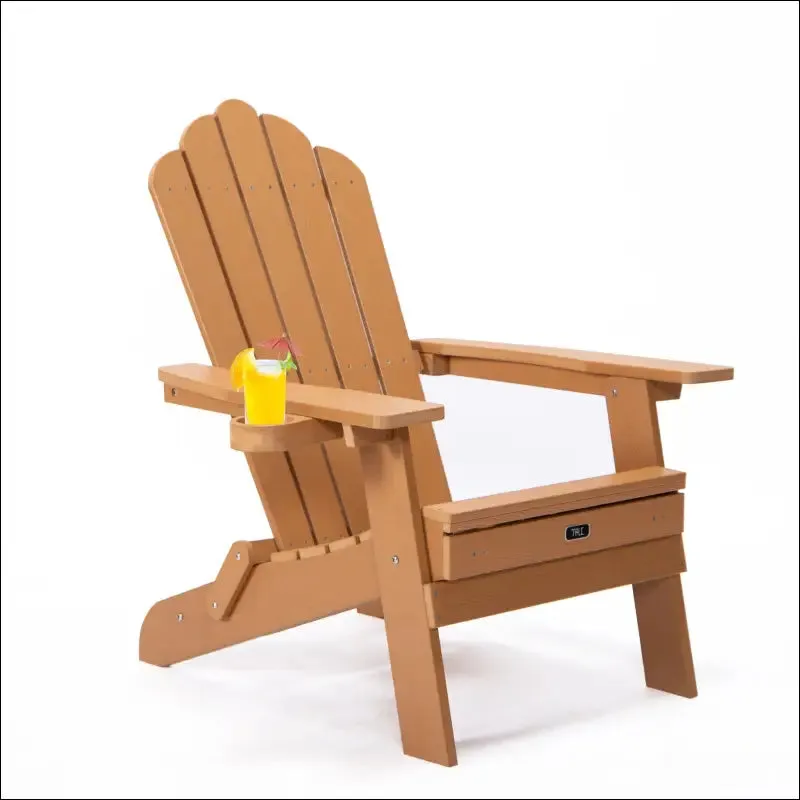Tale folding adirondack chair with pullout ottoman with cup holder, oaversized, poly lumber,
