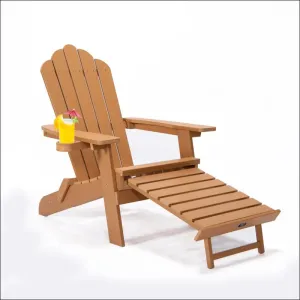 Tale folding adirondack chair with pullout ottoman with cup holder, oaversized, poly lumber,