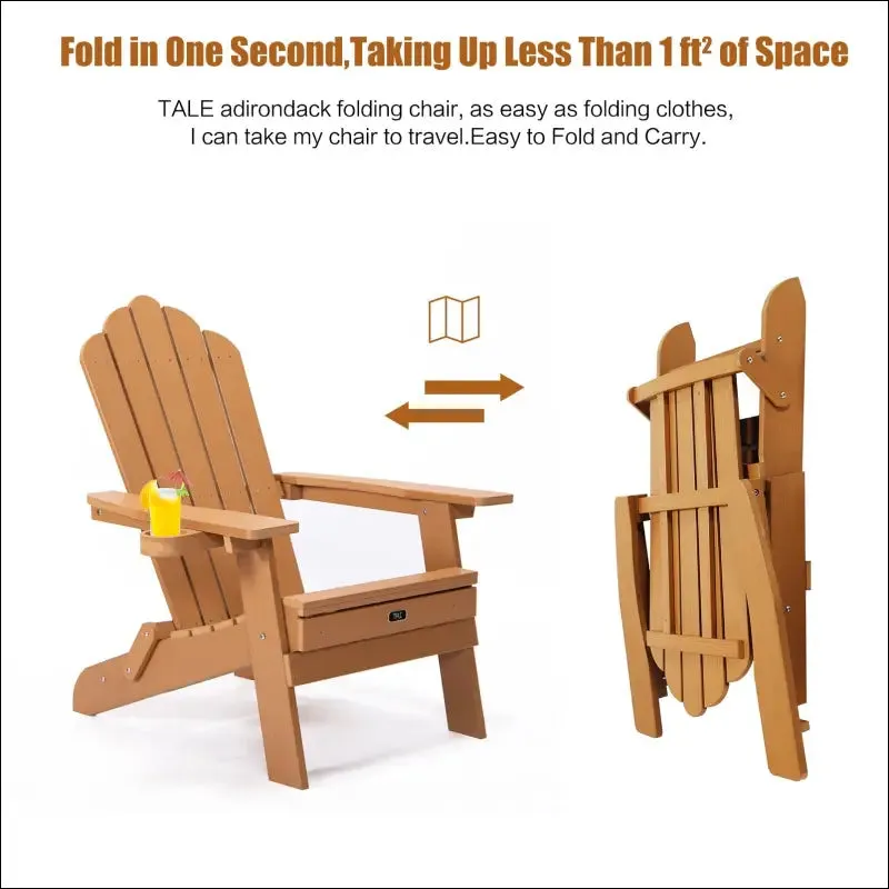 Tale folding adirondack chair with pullout ottoman with cup holder, oaversized, poly lumber,