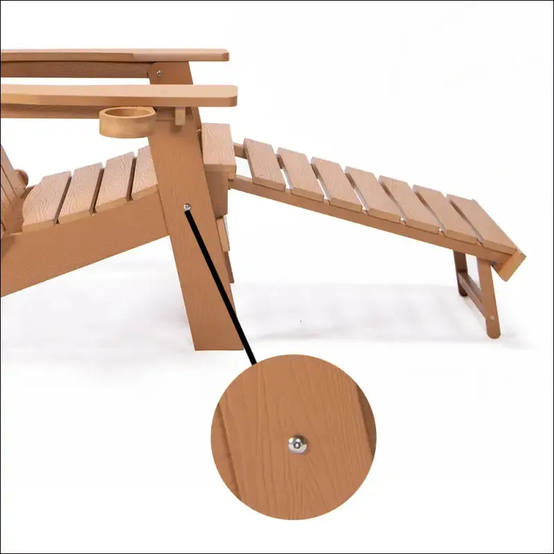 Tale folding adirondack chair with pullout ottoman with cup holder, oaversized, poly lumber,