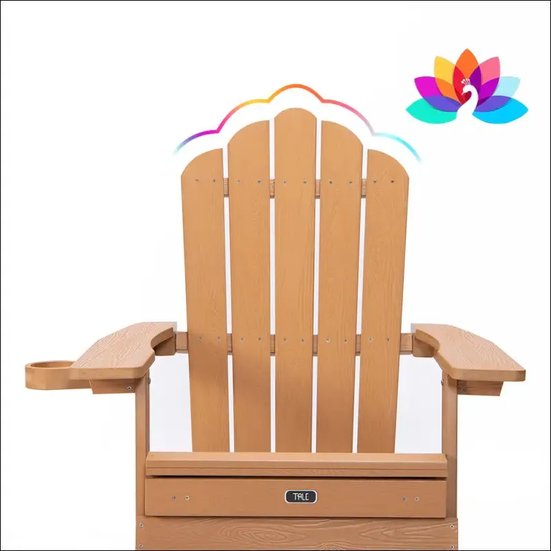 Tale folding adirondack chair with pullout ottoman with cup holder, oaversized, poly lumber,