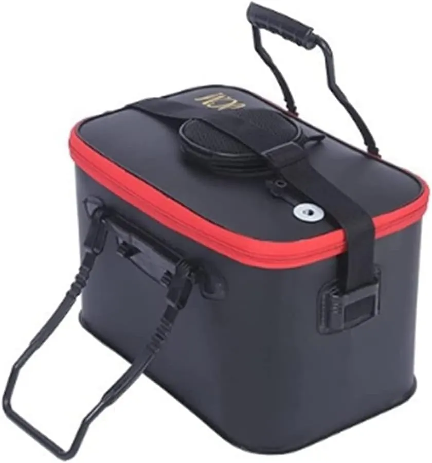 TangDao Foldable Fishing Bucket with Oxygen Pump -Collapsible Water Bucket for Fishing-Multifunctional Portable Fishing Bucket-EVA Fishing Bag (Black, M (40cm*26cm*26CM))