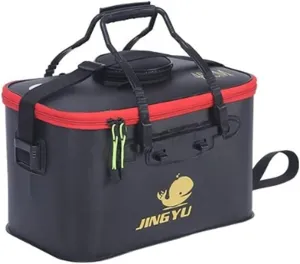 TangDao Foldable Fishing Bucket with Oxygen Pump -Collapsible Water Bucket for Fishing-Multifunctional Portable Fishing Bucket-EVA Fishing Bag (Black, M (40cm*26cm*26CM))