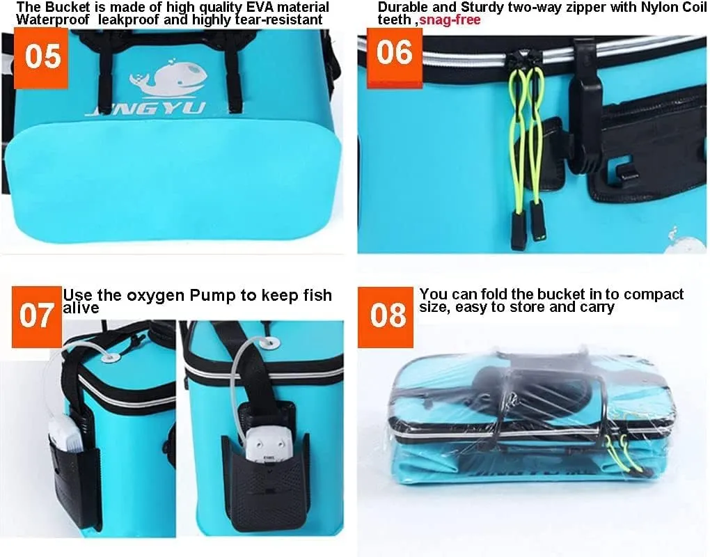 TangDao Foldable Fishing Bucket with Oxygen Pump -Collapsible Water Bucket for Fishing-Multifunctional Portable Fishing Bucket-EVA Fishing Bag (Light Blue, M (40cm*26cm*26CM))