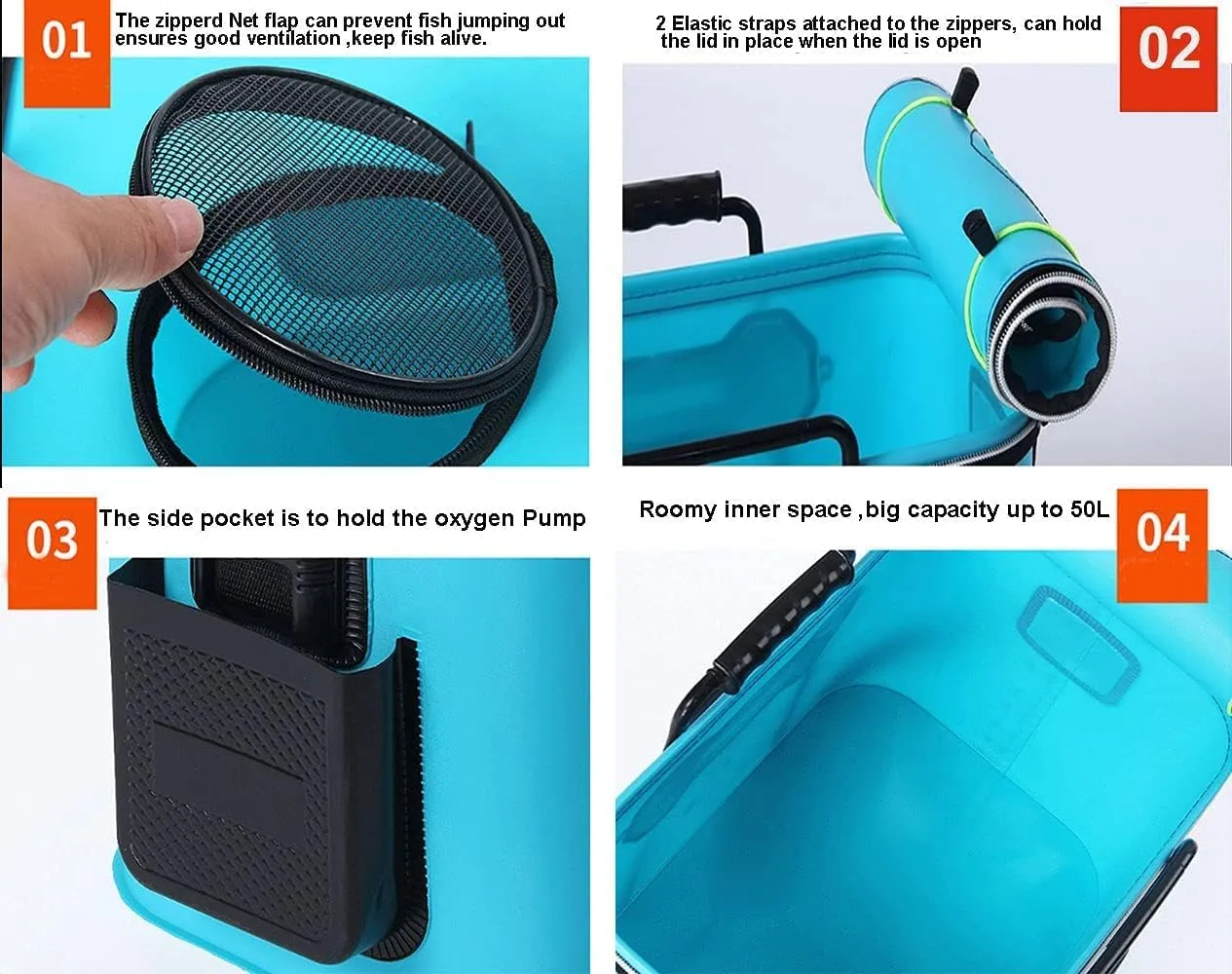 TangDao Foldable Fishing Bucket with Oxygen Pump -Collapsible Water Bucket for Fishing-Multifunctional Portable Fishing Bucket-EVA Fishing Bag (Light Blue, M (40cm*26cm*26CM))