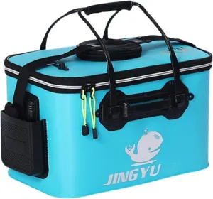 TangDao Foldable Fishing Bucket with Oxygen Pump -Collapsible Water Bucket for Fishing-Multifunctional Portable Fishing Bucket-EVA Fishing Bag (Light Blue, M (40cm*26cm*26CM))