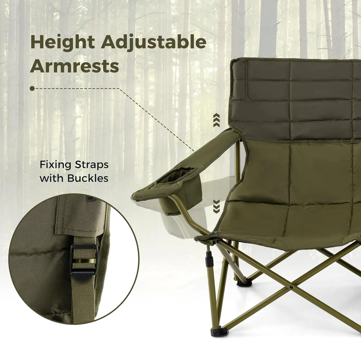 Tangkula 3 Person Oversized Camping Chair, Fully Padded Folding Camp Chair with Adjustable Armrests, Cup Holders, Carrying Bag, Portable Outdoor Lawn Chair for Camping, Support 900LBS