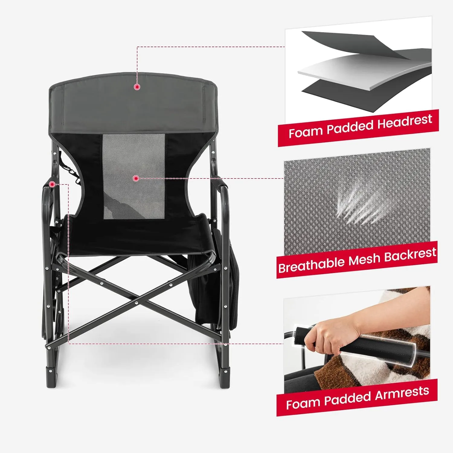 Tangkula Camping Chairs, Folding Camp Chair with Side Table, Cooler Bag, Portable Outside Padded Lawn Chair for Travel, Picnic, Fishing, Heavy Duty Oversized Director Chair for Adults, Supports 400lbs