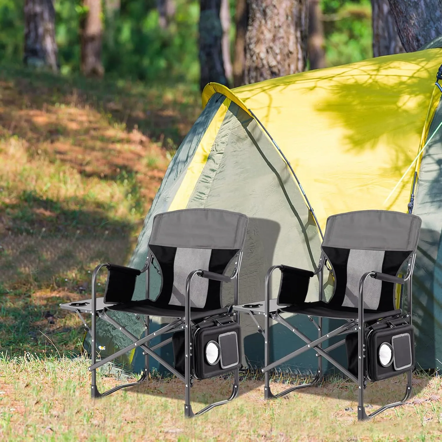 Tangkula Camping Chairs, Folding Camp Chair with Side Table, Cooler Bag, Portable Outside Padded Lawn Chair for Travel, Picnic, Fishing, Heavy Duty Oversized Director Chair for Adults, Supports 400lbs