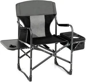 Tangkula Camping Chairs, Folding Camp Chair with Side Table, Cooler Bag, Portable Outside Padded Lawn Chair for Travel, Picnic, Fishing, Heavy Duty Oversized Director Chair for Adults, Supports 400lbs
