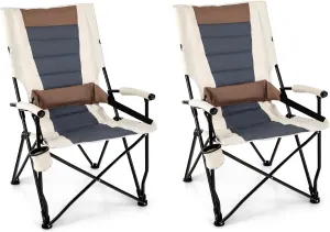 Tangkula Set of 2 Folding Camping Chair, Portable Lightweight Camp Chair with Lumbar Support, Padded Seat, Carrying Bag, Cup Holder, Outdoor Lawn Chair for Yard Fishing Travel, No Assembly Needed