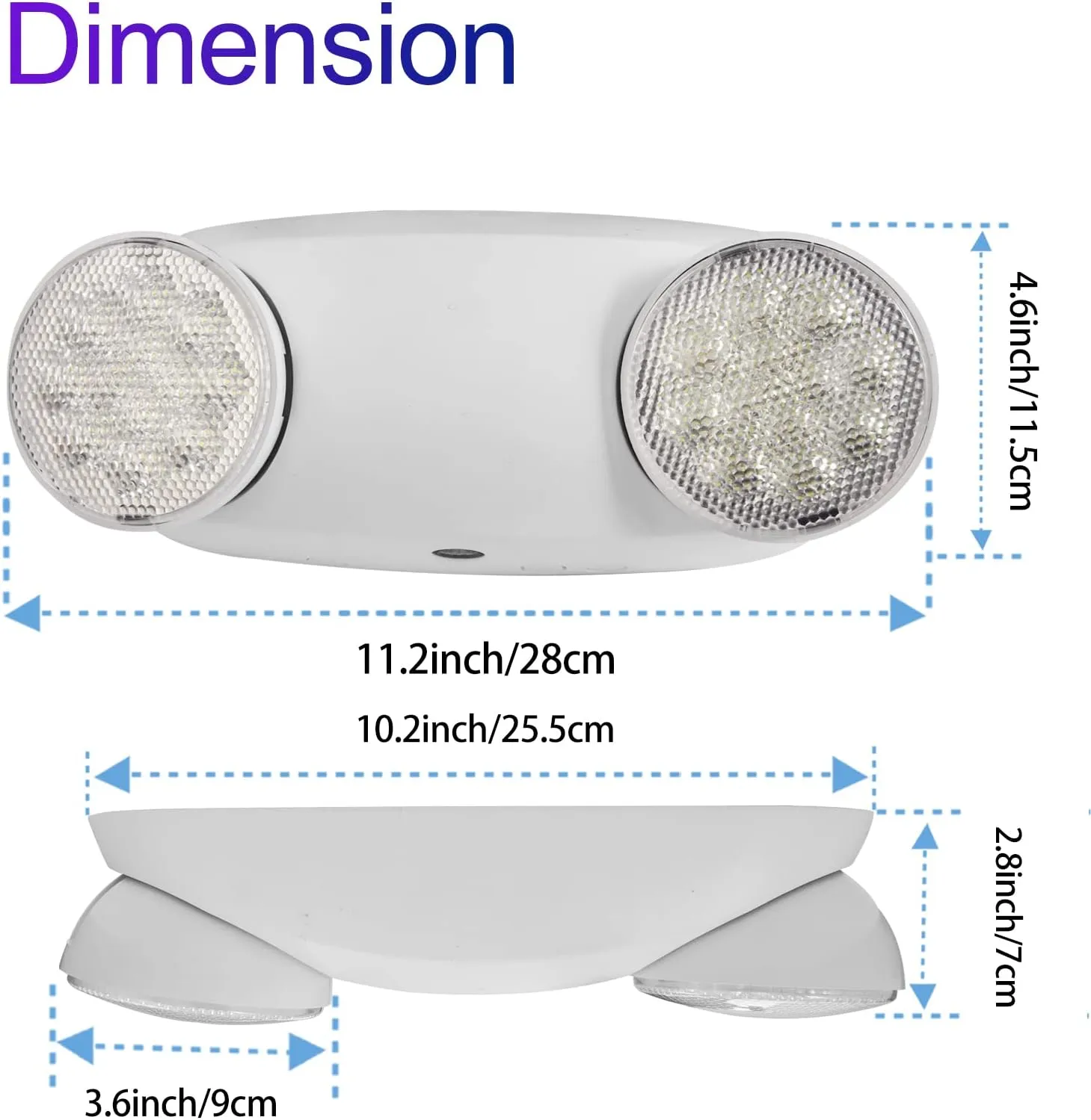 TANLUX LED Emergency Lights with Battery Backup, Two Head Adjustable Commercial Emergency Lights, UL Listed, AC 120/277V, Hardwired Emergency Exit Light Fixtures for Business - 1 Pack(White)