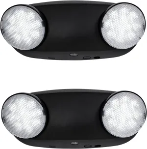 TANLUX LED Emergency Lights with Battery Backup, Two Head Adjustable Commercial Emergency Lights, UL Listed, AC 120/277V, Hardwired Emergency Exit Light Fixtures for Business - 2 Pack(Black)
