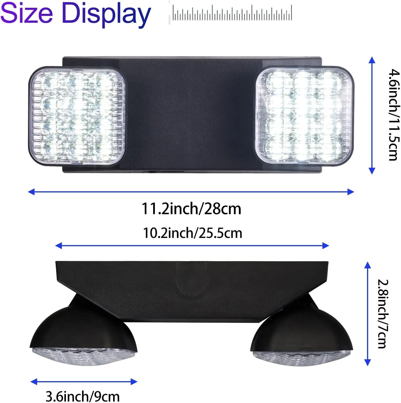 TANLUX LED Emergency Lights with Battery Backup, Two Head Adjustable Commercial Emergency Lights, UL Listed, AC 120/277V, Hardwired Emergency Exit Light Fixtures for Business - 4 Pack(Black)