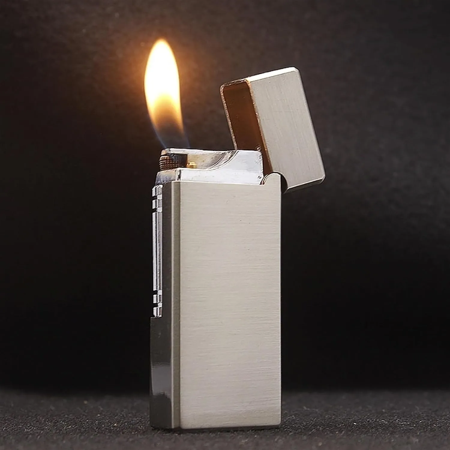 TARVIT Side Slip Flint Lighter Metal Grinding Wheel Lighter Windproof lighters Cigarette Lighter Refillable Butane Lighter Soft Flame Lighters Gift for Men (Color : Black Brushed)