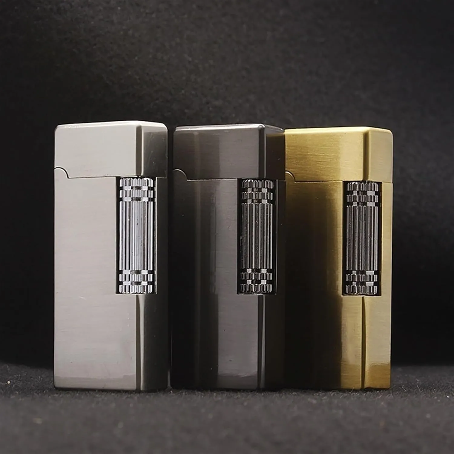 TARVIT Side Slip Flint Lighter Metal Grinding Wheel Lighter Windproof lighters Cigarette Lighter Refillable Butane Lighter Soft Flame Lighters Gift for Men (Color : Black Brushed)
