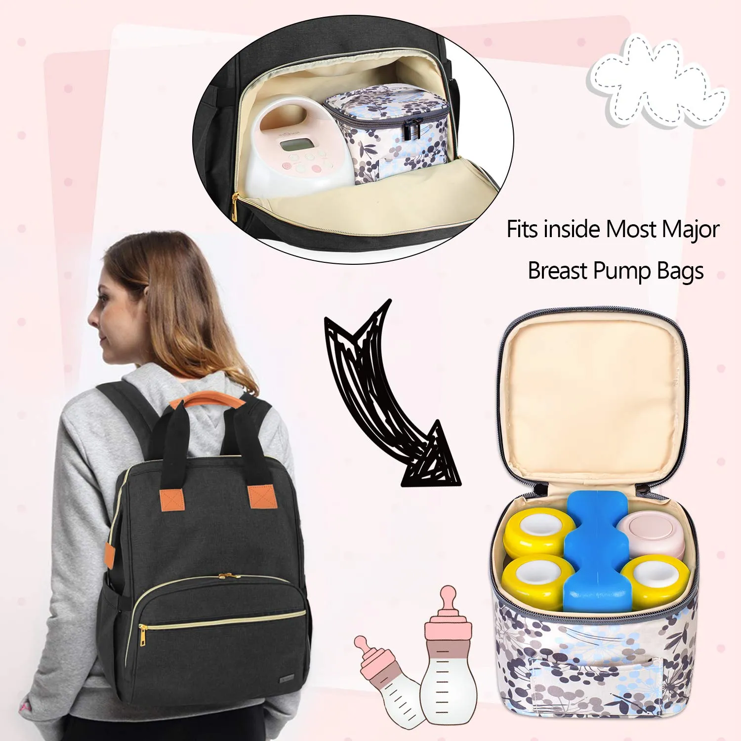Teamoy Breastmilk Cooler Bag with Ice Pack, Baby Bottles Bag for up to 4 Large 5 Ounce Bottles Without Nipple, Perfect for Working Mom Mother, Dandelion