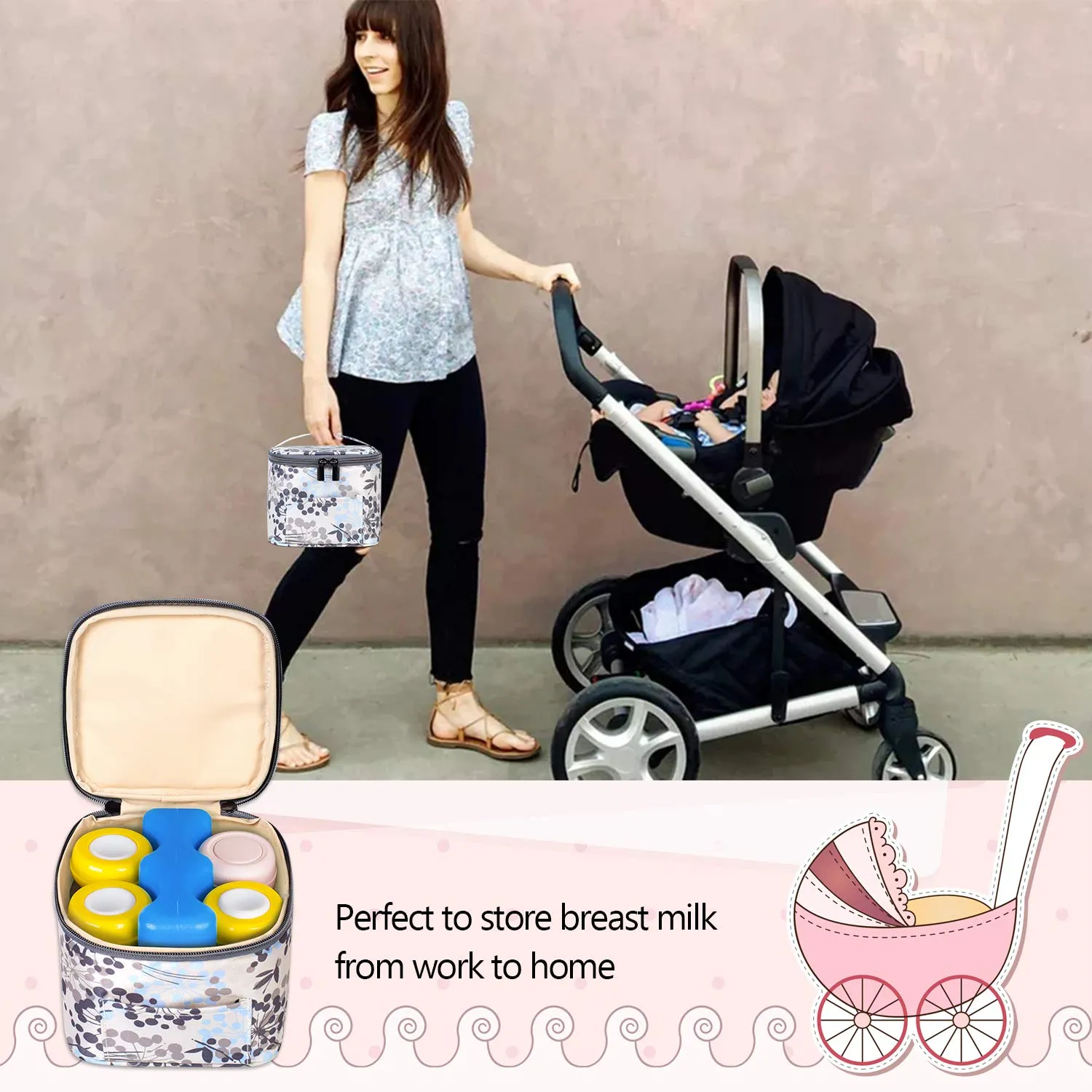 Teamoy Breastmilk Cooler Bag with Ice Pack, Baby Bottles Bag for up to 4 Large 5 Ounce Bottles Without Nipple, Perfect for Working Mom Mother, Dandelion