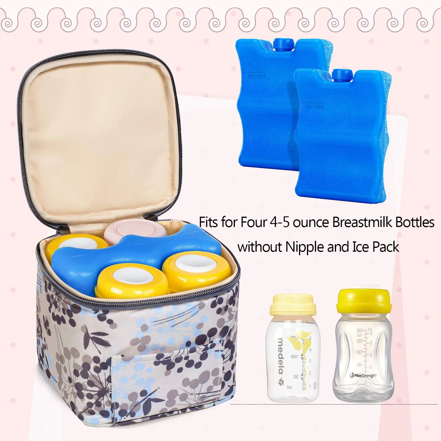 Teamoy Breastmilk Cooler Bag with Ice Pack, Baby Bottles Bag for up to 4 Large 5 Ounce Bottles Without Nipple, Perfect for Working Mom Mother, Dandelion