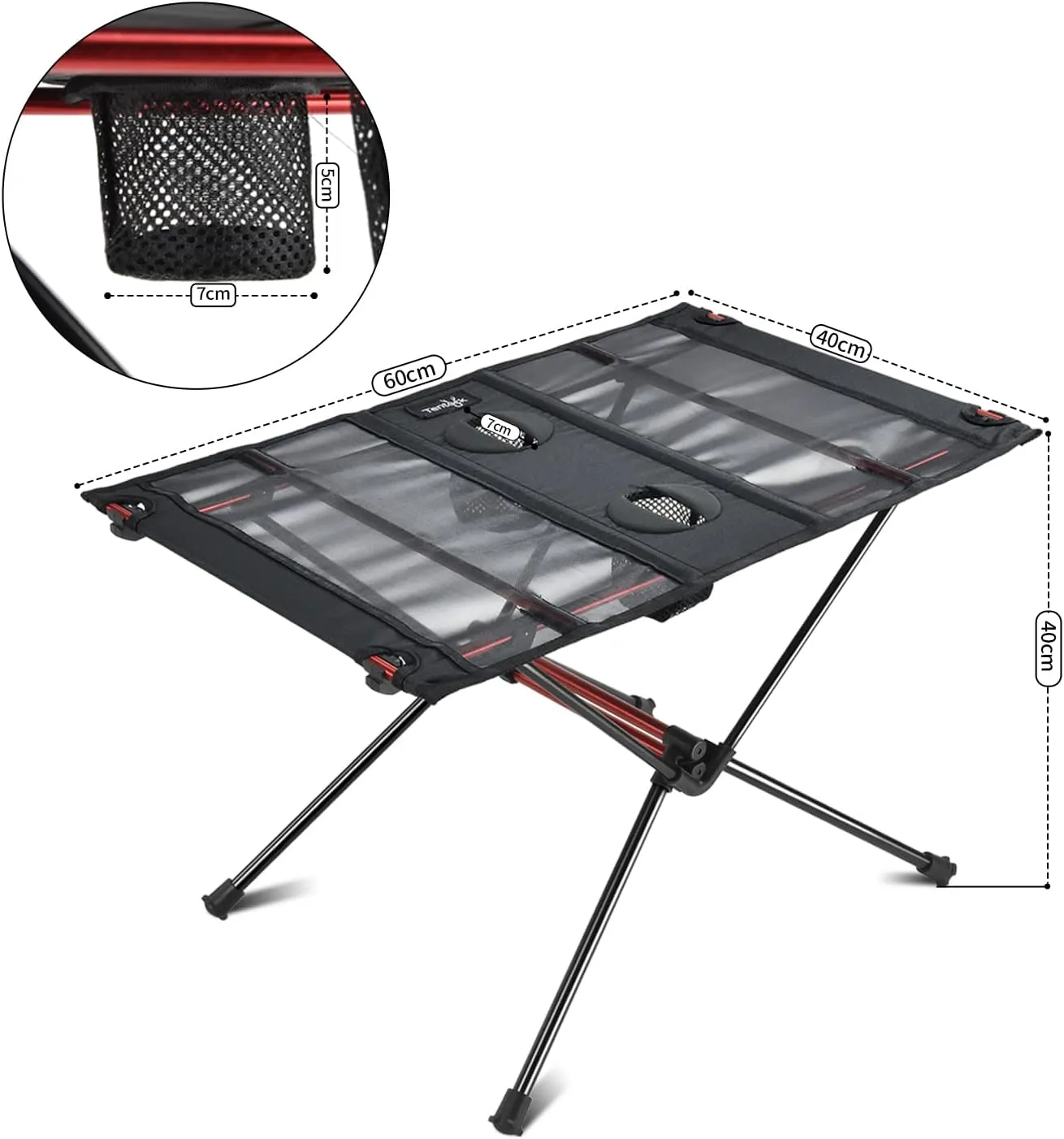 Tentock Camping Table Compact Folding Table Side Table Lightweight Roll-up Table with Cups Holder for Picnic, Camping, BBQ, Outdoor, Hiking (Folding Table)