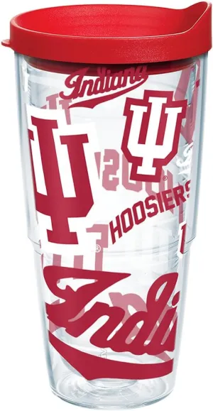 Tervis Made in USA Double Walled Indiana University IU Hoosiers Insulated Tumbler Cup Keeps Drinks Cold & Hot, 24oz Water Bottle, All Over