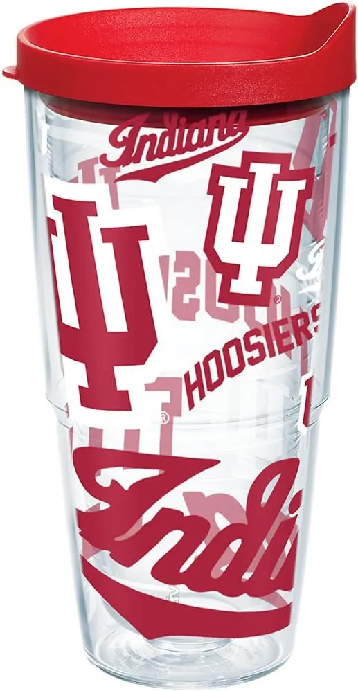 Tervis Made in USA Double Walled Indiana University IU Hoosiers Insulated Tumbler Cup Keeps Drinks Cold & Hot, 24oz Water Bottle, All Over