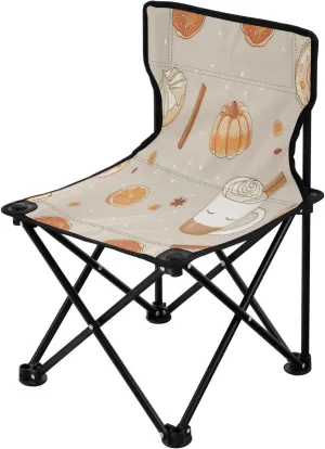 Thanksgiving Cartoon Breakfast Portable Outdoor Folding Chair Anti-Slip Padded Oxford Cloth Stool Camping Chair Small for Beach Hiking Fishing Gardening Quad Camp Chair