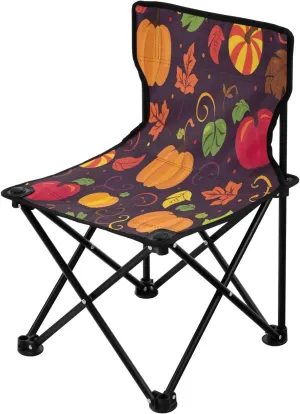 Thanksgiving Cartoon Pumpkin Portable Outdoor Folding Chair Anti-Slip Padded Oxford Cloth Stool Camping Chair Small for Beach Hiking Fishing Gardening Quad Camp Chair
