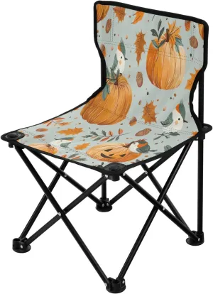 Thanksgiving Cartoon Pumpkin Portable Outdoor Folding Chair Anti-Slip Padded Oxford Cloth Stool Camping Chair Small for Beach Hiking Fishing Gardening Quad Camp Chair