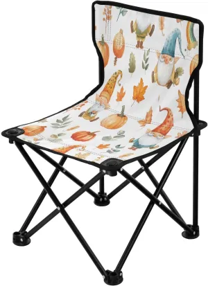 Thanksgiving Pumpkin Gnome Portable Outdoor Folding Chair Anti-Slip Padded Oxford Cloth Stool Camping Chair Small for Beach Hiking Fishing Gardening Quad Camp Chair