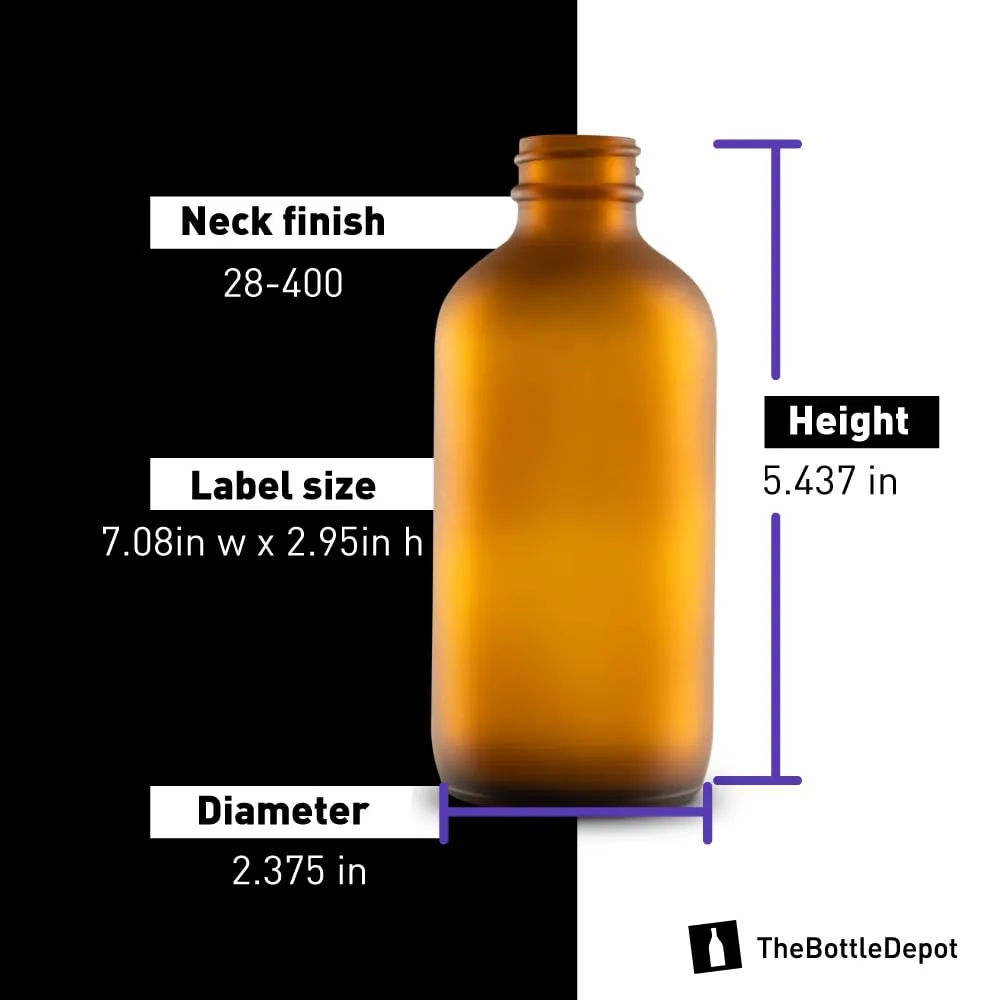 The Bottle Depot - 12 Pack - 8 oz Glass Bottles with Lids - Amber Frosted - 28-400 Neck Finish - Boston Round Bottles - UV Rays Protection