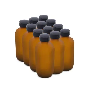 The Bottle Depot - 12 Pack - 8 oz Glass Bottles with Lids - Amber Frosted - 28-400 Neck Finish - Boston Round Bottles - UV Rays Protection