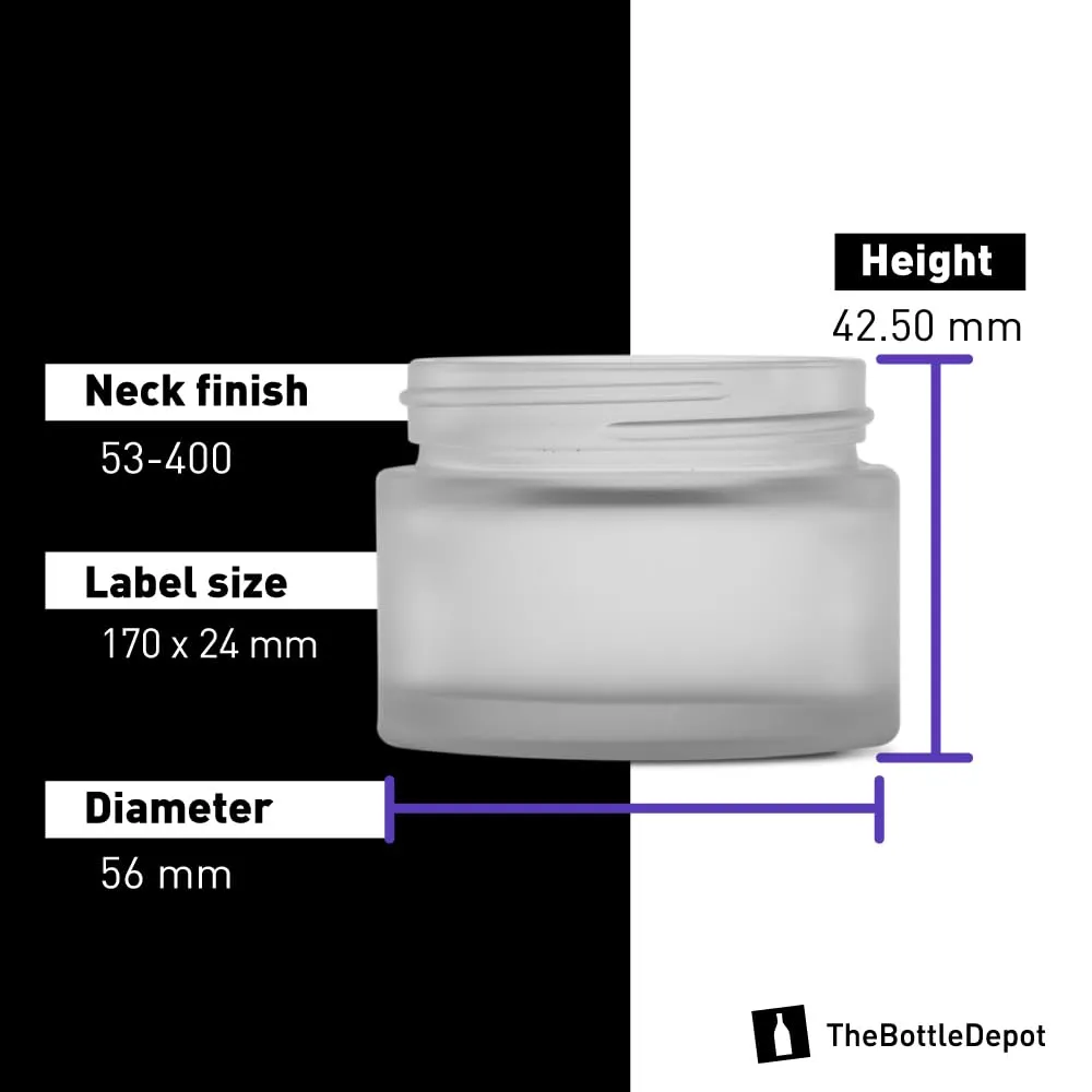 The Bottle Depot - 24 Pack - 1.7 oz Glass Jars with Black Lids - Clear Frosted - 53-400 Neck Finish - UV Rays Protection
