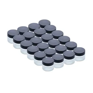 The Bottle Depot - 24 Pack - 1.7 oz Glass Jars with Black Lids - Clear Frosted - 53-400 Neck Finish - UV Rays Protection