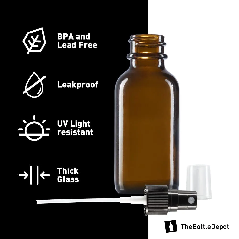 The Bottle Depot - 72 Pack - 1 oz Glass Spray Bottle - Clear Amber - 20-400 Neck Finish - Boston Round Bottles - UV Rays Protection