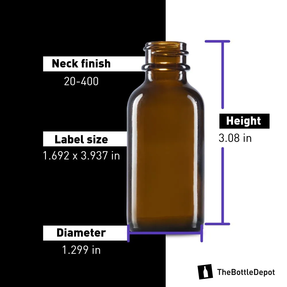 The Bottle Depot - 72 Pack - 1 oz Glass Spray Bottle - Clear Amber - 20-400 Neck Finish - Boston Round Bottles - UV Rays Protection