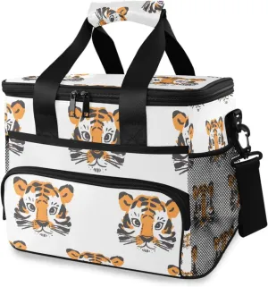 Tiger Forest Animal White Cooler Bag Insulated Cooler Soft Sided Cooler 24 Can Portable Picnic Bag Large Leakproof Lunch Bag Box for Beach Grocery Camping Travel Car Men Women