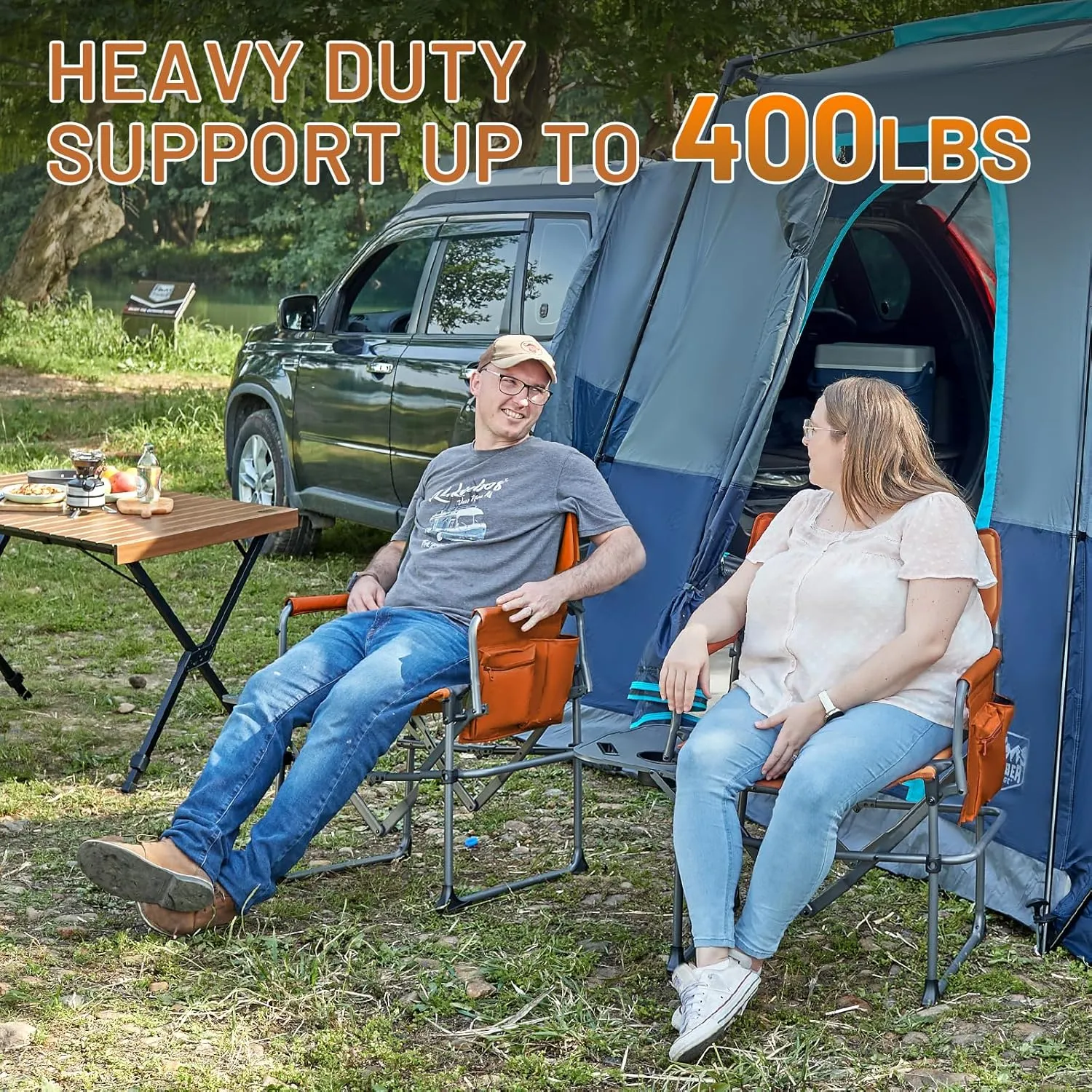 TIMBER RIDGE Aluminum Camping Directors Chair with Side Table Pocket, Portable Folding Chair, Heavy Duty Lawn Chair for Fishing Trip Picnic Concert Outdoor 400lbs, Orange