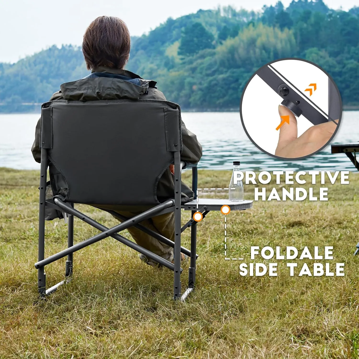 TIMBER RIDGE Aluminum Oversized Camping Chair, Lightweight Portable Directors Chair with Side Table Detachable Side Pocket for Outdoor Camping, Lawn, Picnic, Support 400lbs Grey 2 Pack