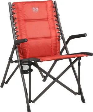 TIMBER RIDGE Bungee Folding Camping Chairs for Adults, Heavy Duty Collapsible Padded Chair with Armrests Cup Holder, Foldable Outdoor Lounge Chairs for Beach, Fishing, Lawn, Supports 300 lbs, Red
