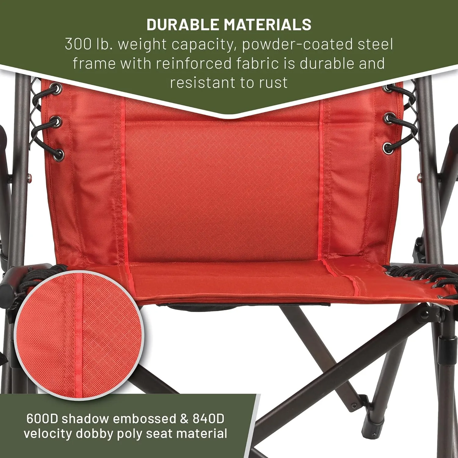 TIMBER RIDGE Bungee Folding Camping Chairs for Adults, Heavy Duty Collapsible Padded Chair with Armrests Cup Holder, Foldable Outdoor Lounge Chairs for Beach, Fishing, Lawn, Supports 300 lbs, Red