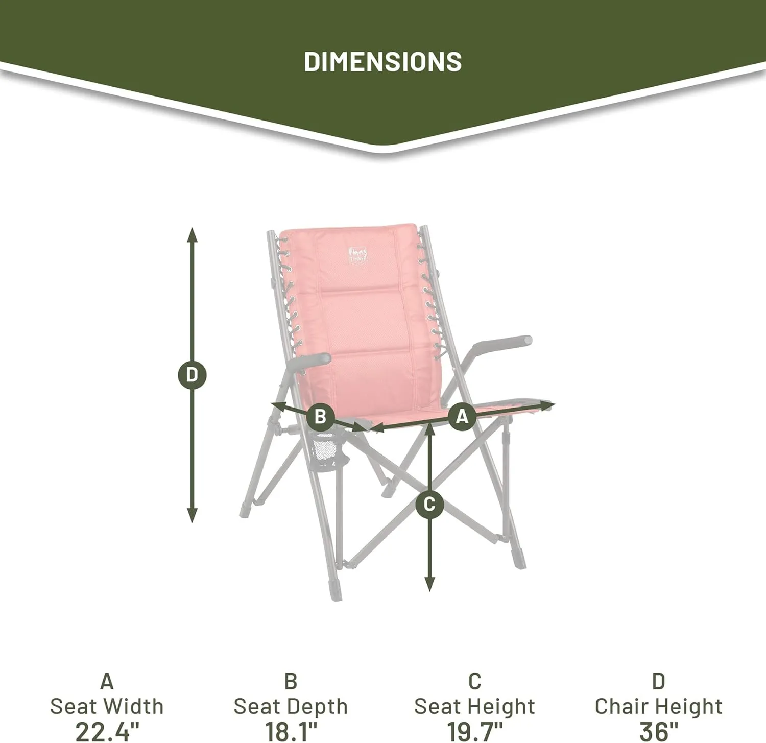 TIMBER RIDGE Bungee Folding Camping Chairs for Adults, Heavy Duty Collapsible Padded Chair with Armrests Cup Holder, Foldable Outdoor Lounge Chairs for Beach, Fishing, Lawn, Supports 300 lbs, Red